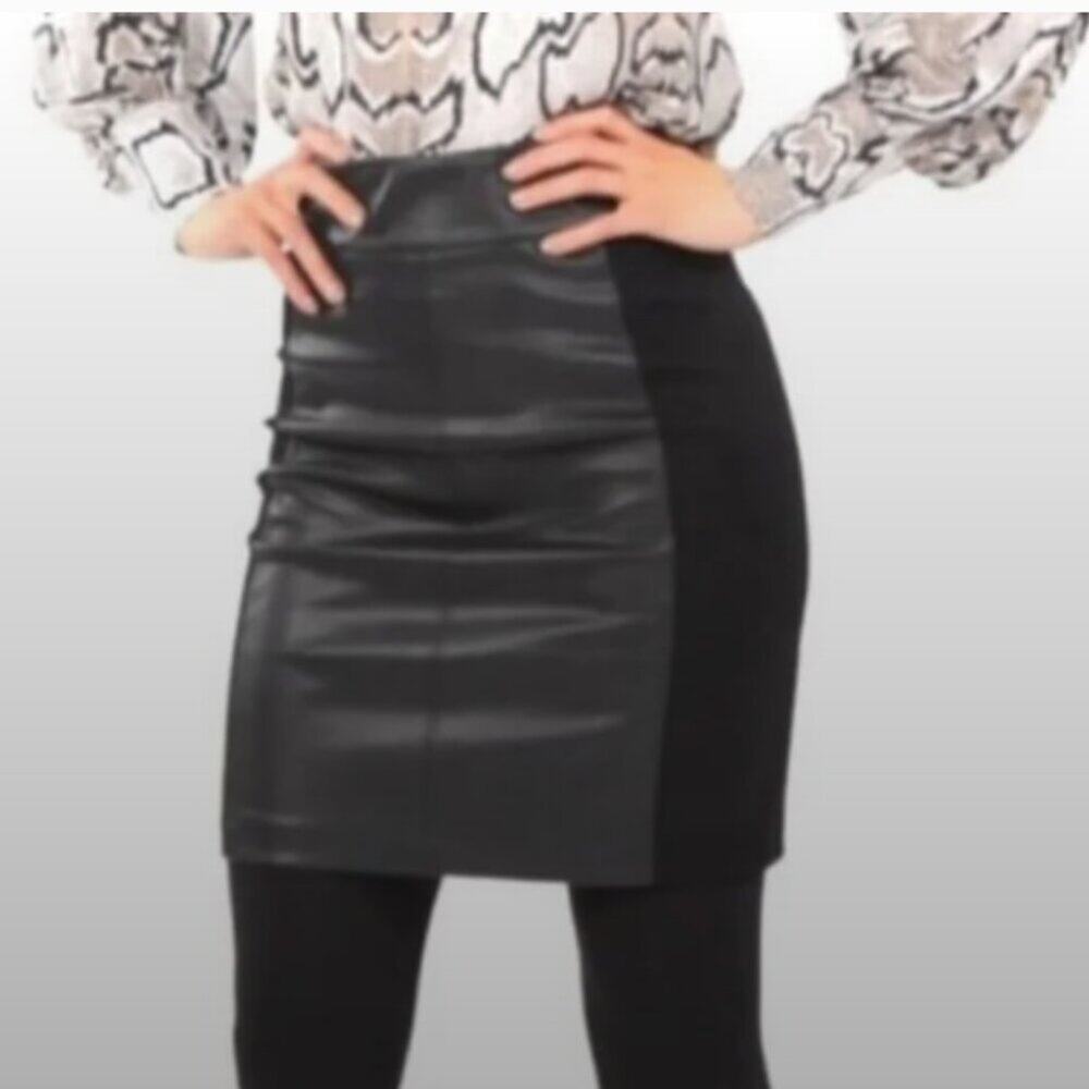 NWOT CAbi Miranda Black Vegan Leather Pencil Skirt 3754 Size 8